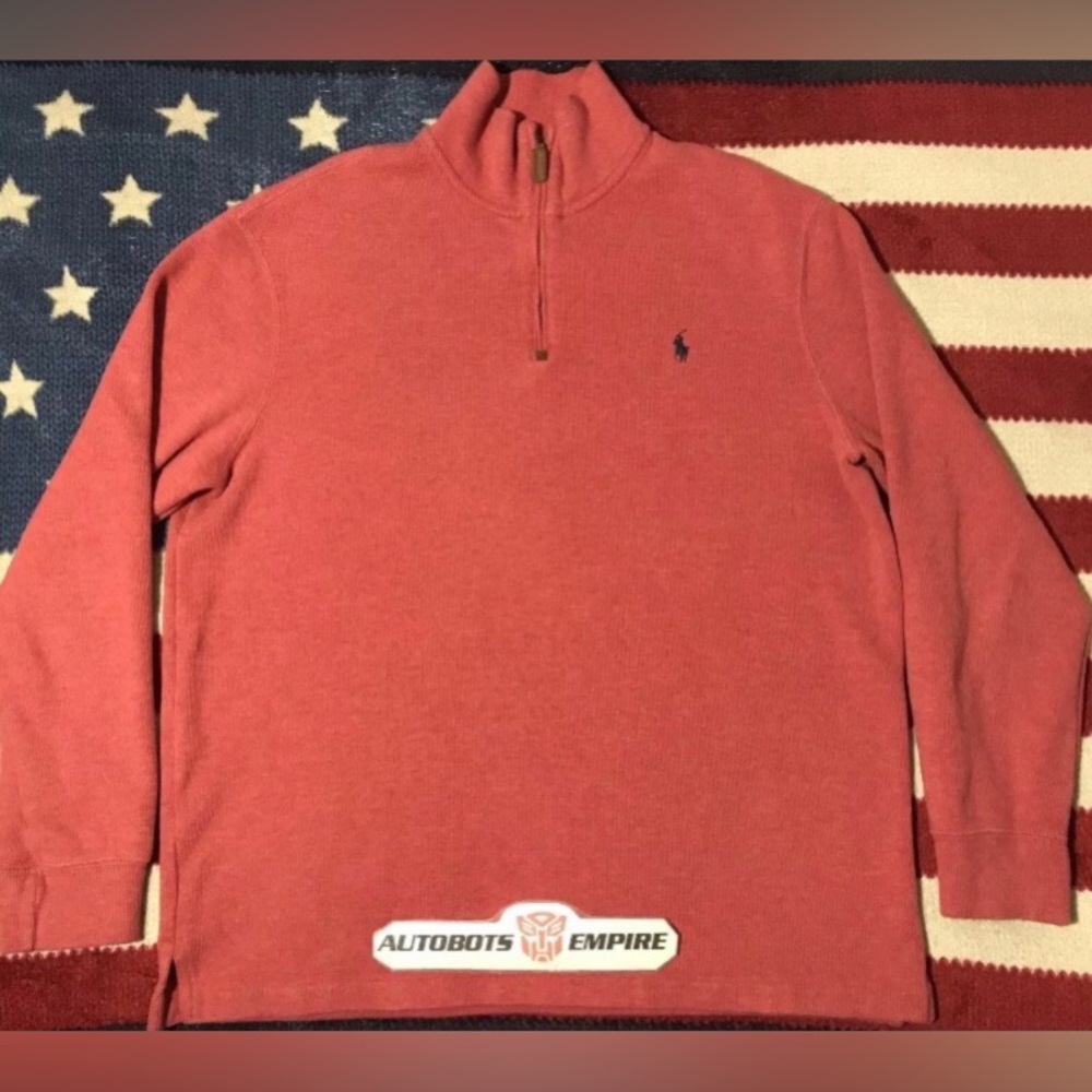 Vintage Polo Ralph Lauren Salmon Pastel 1/2 Zip Sweater L Beach Pwing stadium Cp